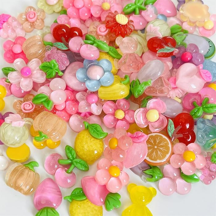 QTMY 100 Pcs Lots Mix Assort Clear Slime Charms Flower and Fruit Cute Resin Flatback Sets for DIY... | Amazon (US)