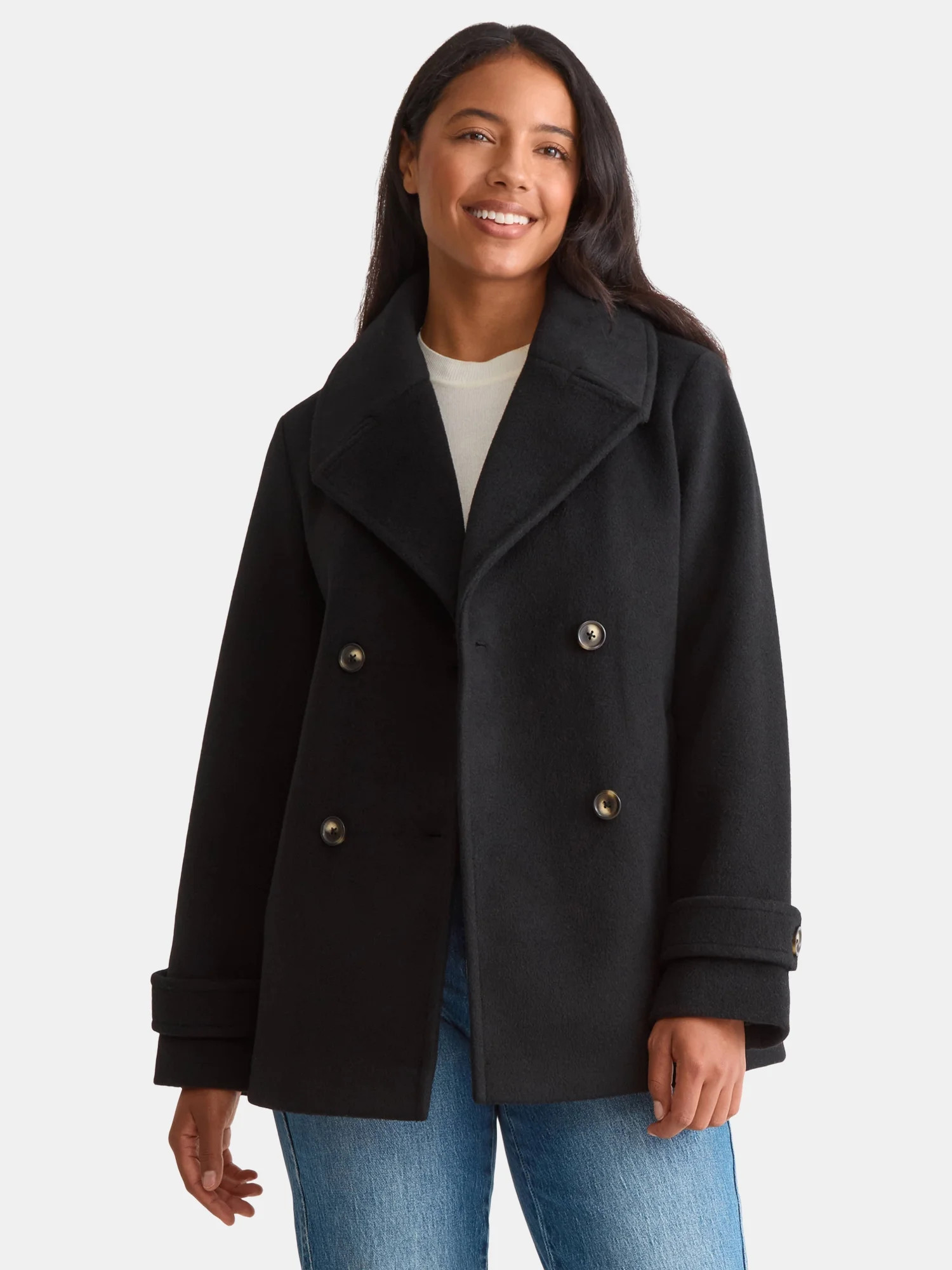 Time and Tru Women's and Women's Plus Faux Wool Peacoat, Sizes XS-2X | Walmart (US)