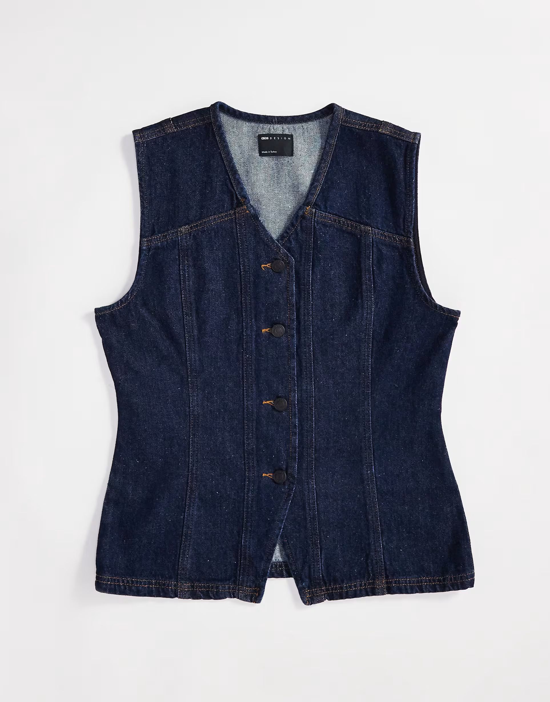 ASOS DESIGN denim seamed waistcoat in indigo | ASOS (Global)