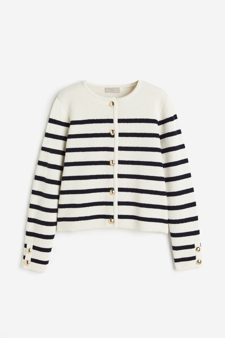 Knitted cardigan - Cream/Blue striped - Ladies | H&M GB | H&M (UK, MY, IN, SG, PH, TW, HK)