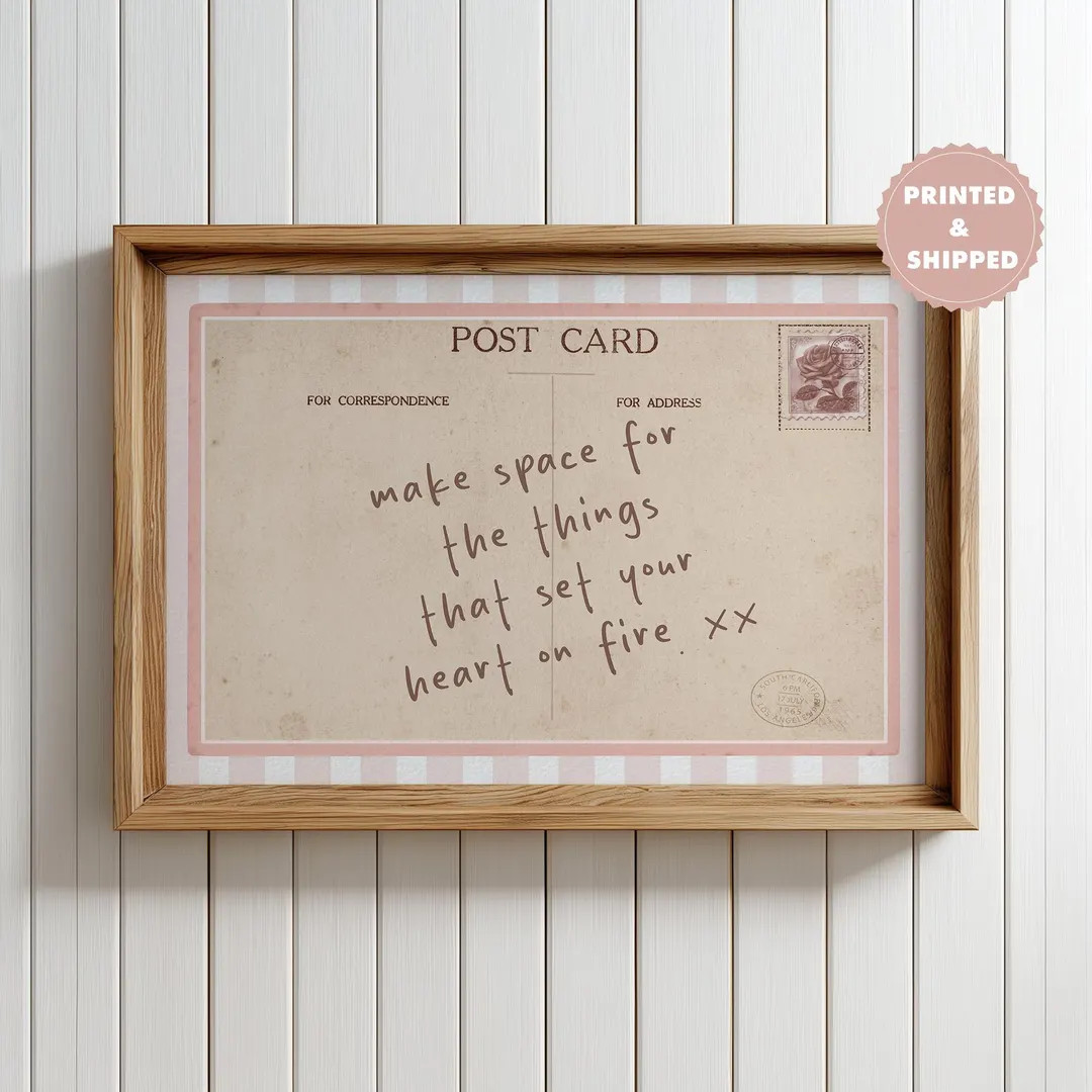 Vintage Postcard Print Horizontal Pink Trendy Retro Aesthetic Preppy Wall Art Affirmation Happy H... | Etsy (US)