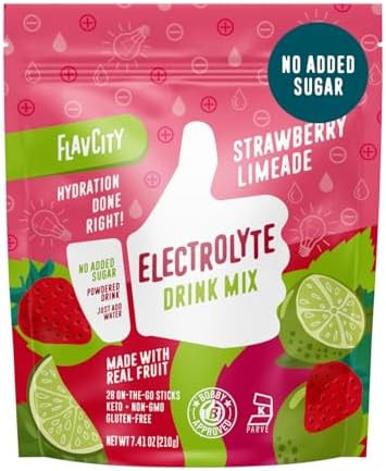 FlavCity Strawberry Limeade Electrolytes Powder Packets - 28 Hydration Packets - No Added Sugar -... | Amazon (US)