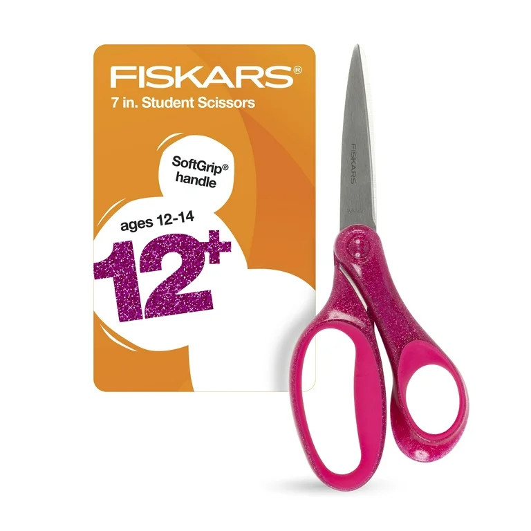 Fiskars Student Scissors, 7", Pointed, School Supplies for Kids 12 and Up, Pink Glitter | Walmart (US)