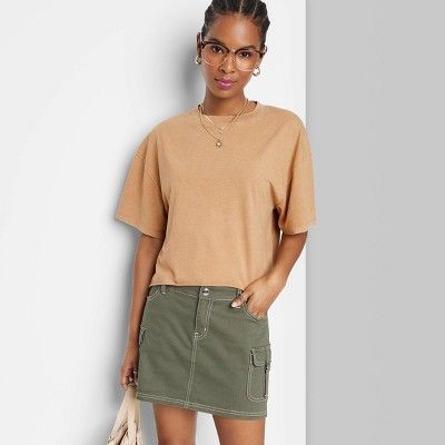 Women's Short Sleeve Relaxed Fit Cropped T-Shirt - Wild Fable™ Camel XS | Target