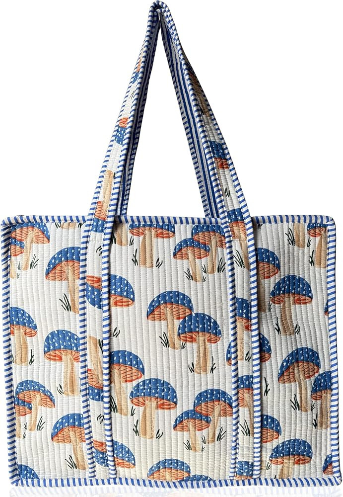 100% Cotton Quilted Tote Bag 18x16– Large Zipper Beach Bag & Travel Bag Purse Reusable Grocery ... | Amazon (US)