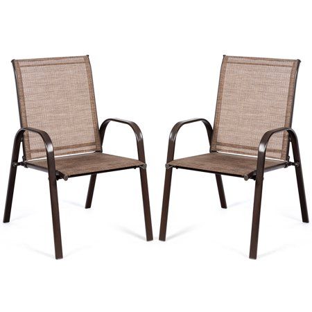 2PCS Patio Chairs Outdoor Dining Chair Durable Garden Deck Yard with Armrest Black | Walmart (US)