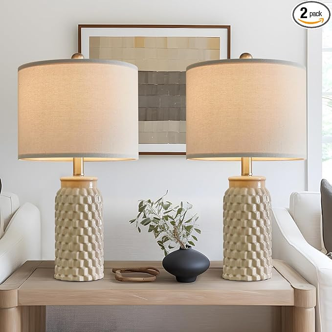 USumkky 20.5" Ceramic Table Lamps Set of 2 - Modern Farmhouse & Boho Style, Bedside Nightstand La... | Amazon (US)