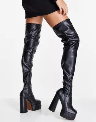 ASOS DESIGN Kathleen high-heeled platform over the knee boots in black | ASOS (Global)