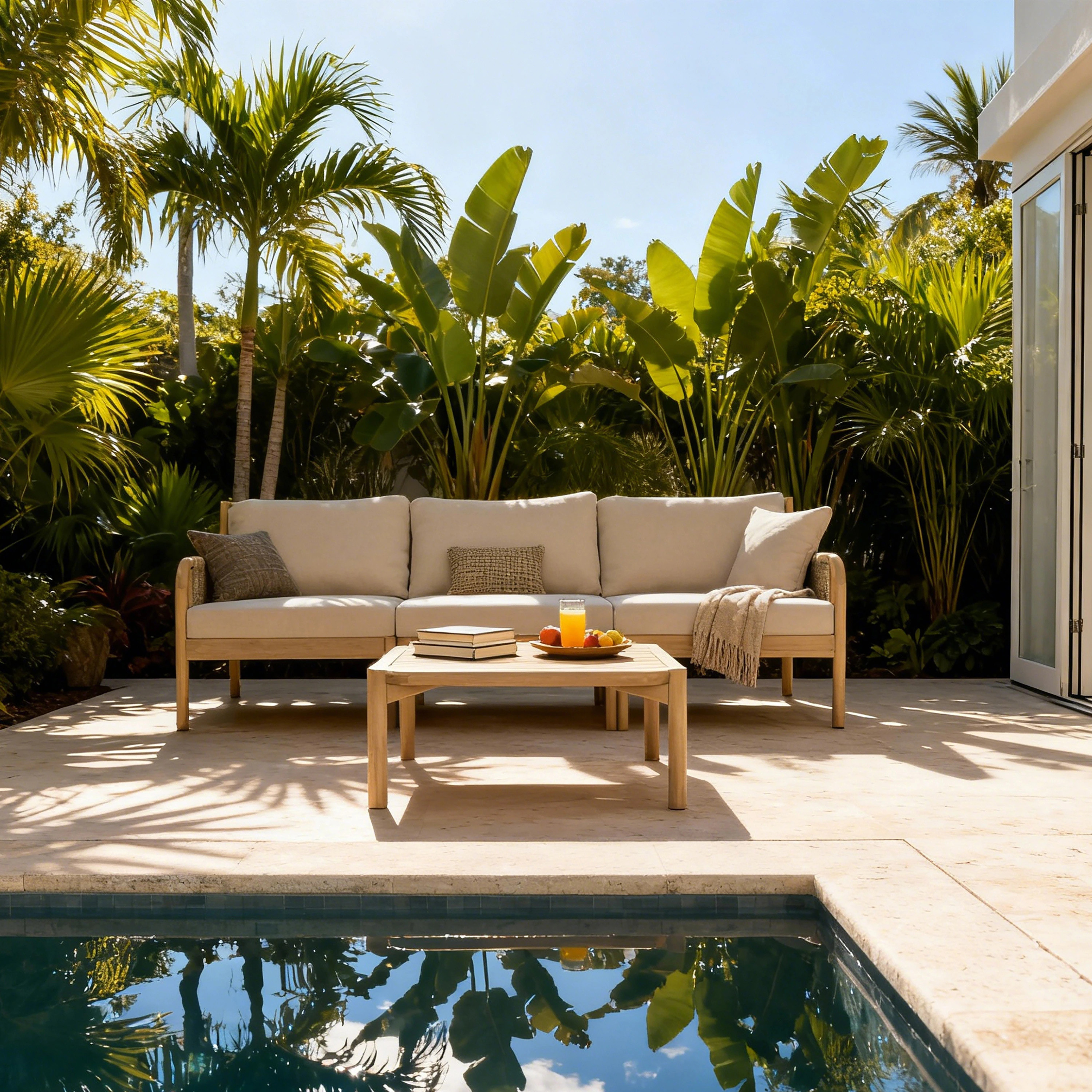 Christopher Knight Home 4-Piece Solid Wood Patio Conversation Set with Green Rope and Beige Cushions one_size | 364417 | Lowe's