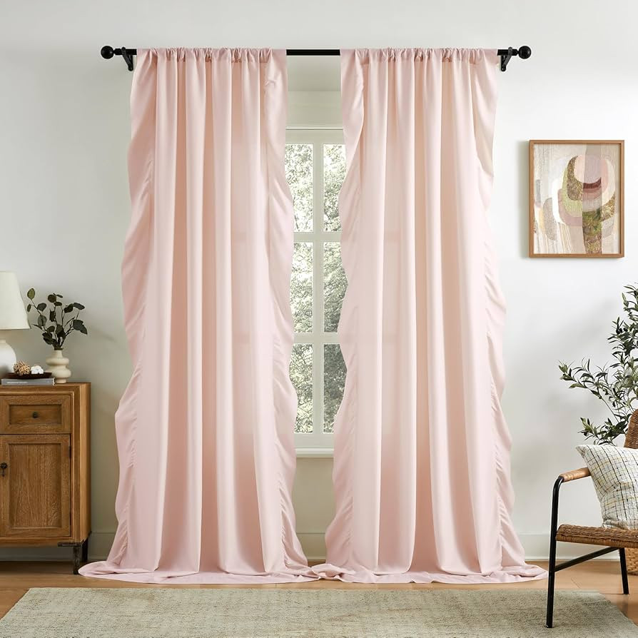 Dusty Pink Ruffle Curtains 84 Inches Long for Bedroom Living Room Rod Pocket Light Filtering Soft... | Amazon (US)