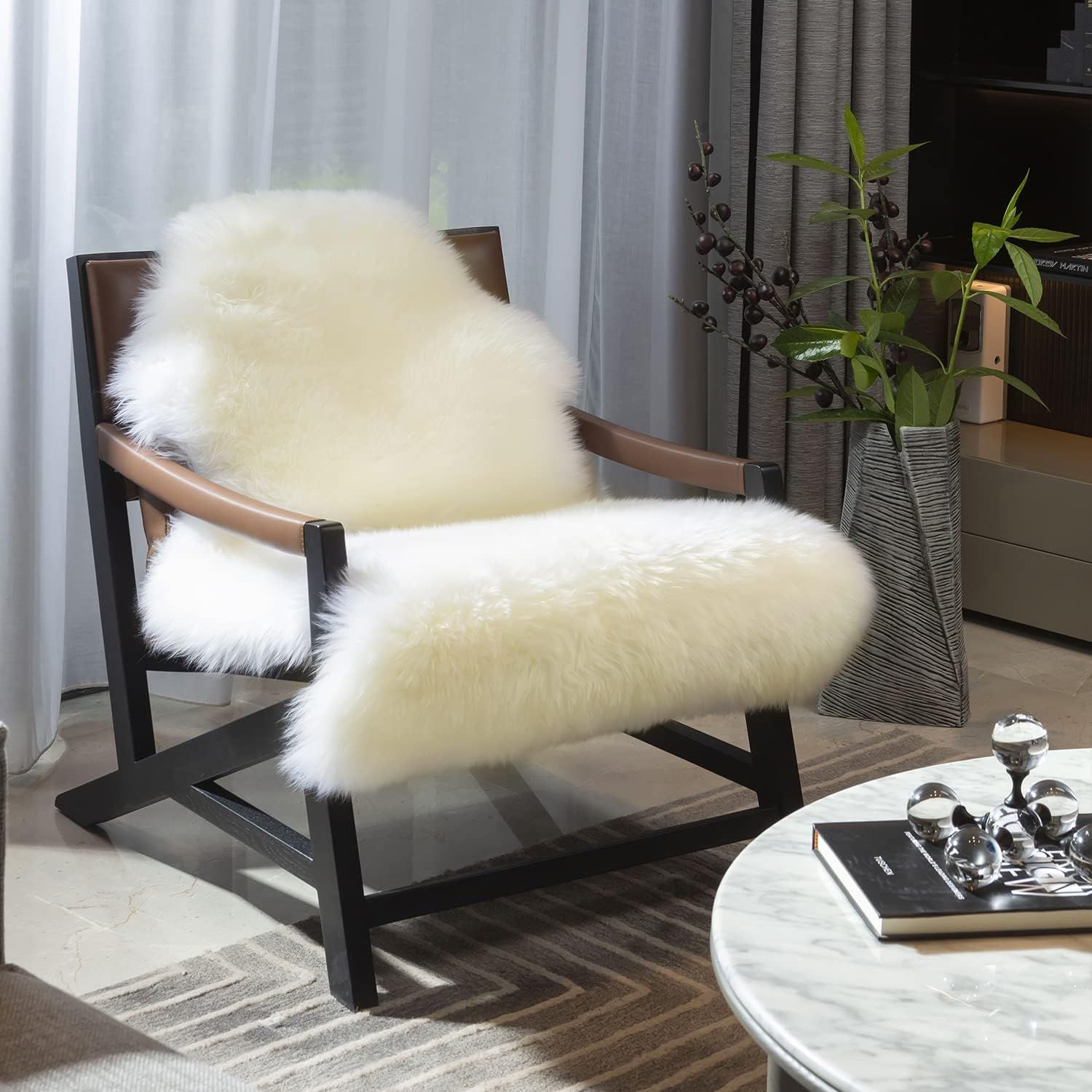 Genuine Sheepskin Rug, New Zealand Natural Sheepskin Throw,Luxury Fluffy Sheepskin Seat/Chair Cov... | Amazon (US)