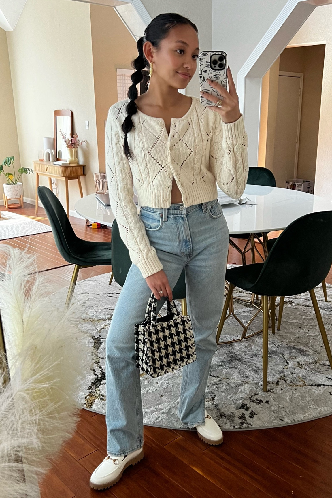 Cropped cardigan, split hem jeans, white loafers, houndstooth purse // fall outfit, fall style, fall transition, transitional style, meir, ameirylife 

#LTKSeasonal #LTKunder100 #LTKSale