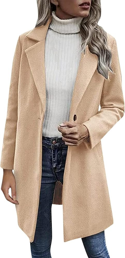 Women's Elegant Mid-Length Slim Fit Wool Blend Coat Windproof Trench Coat | Amazon (US)