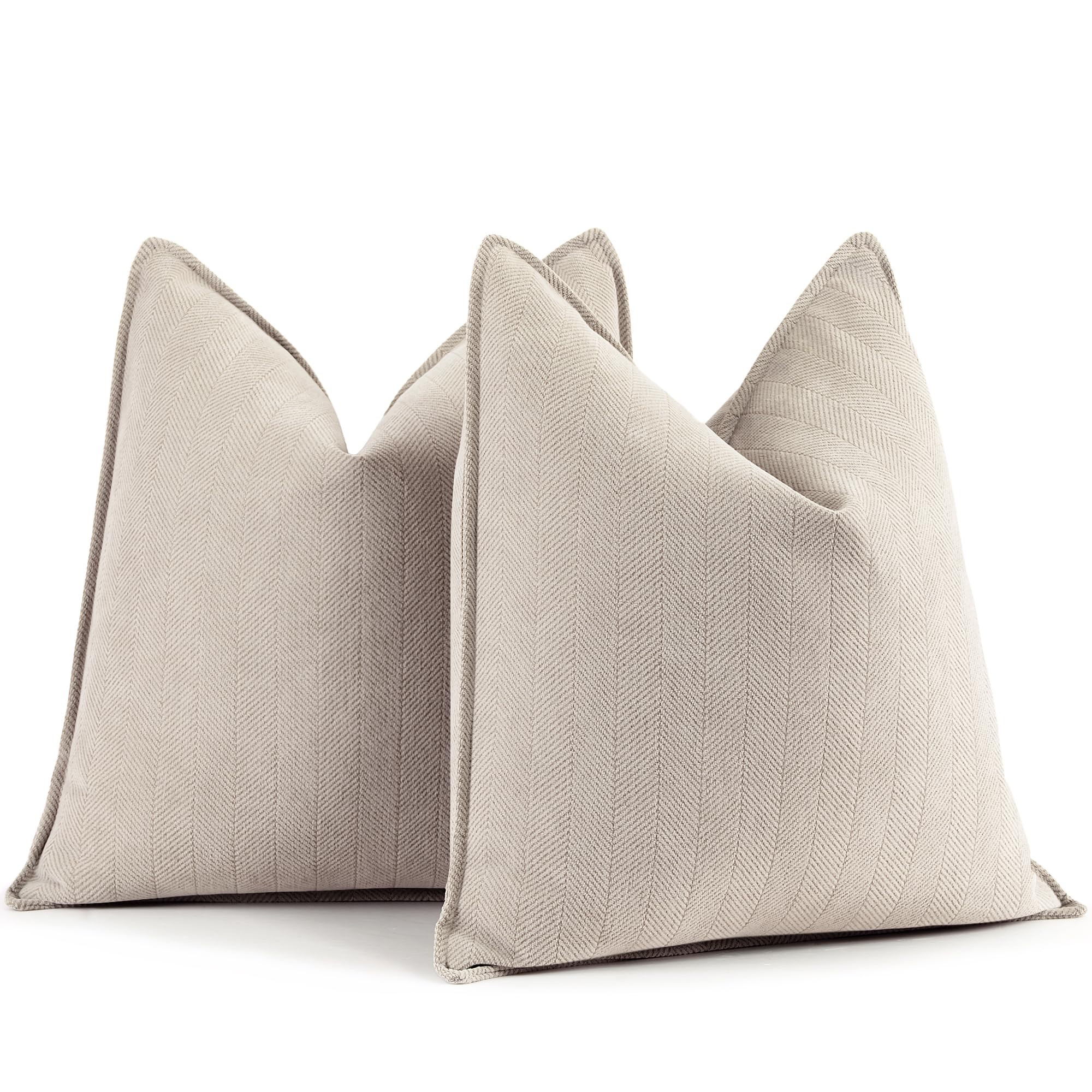 ZWJD Beige Pillow Covers 18x18 Inch Set of 2 Chenille Throw Pillow Covers with Elegant Design Sof... | Amazon (US)