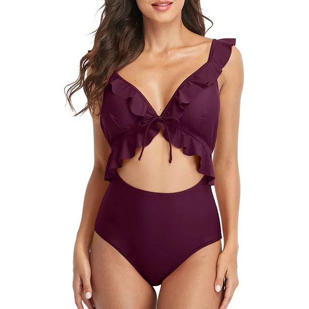 Women's One-Piece Swimsuit Butterfly Ruffle Cut Out Strappy Monokini Swimwear - Walmart.com | Walmart (US)