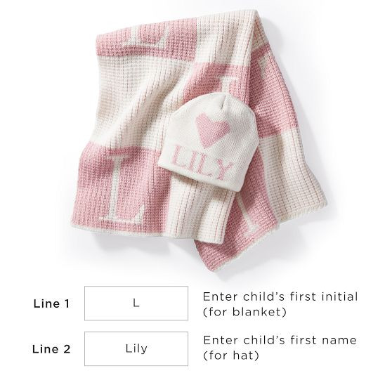 Initial Block Baby Stroller Blanket and Knitted Hat Gift Set | Mark and Graham