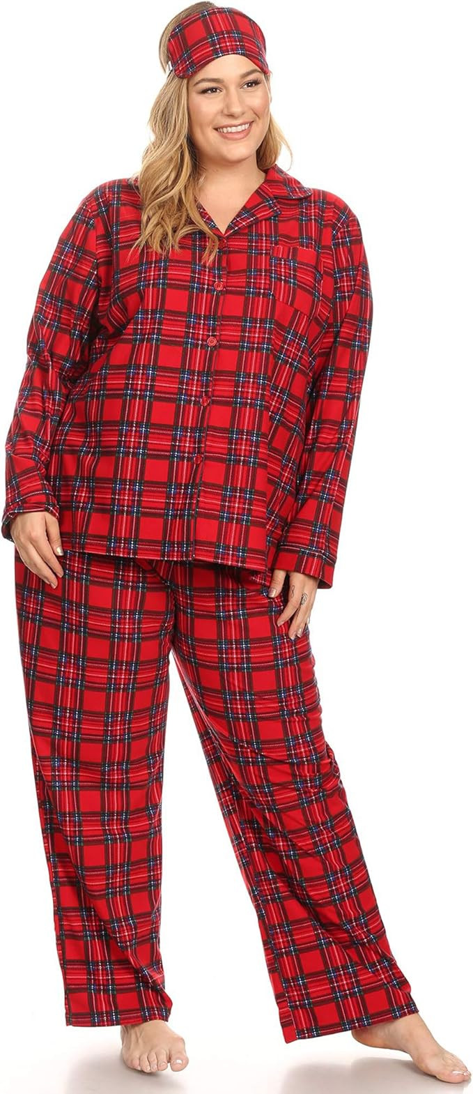 white mark Women's Printed Flannel Pajama Set with Eye Mask | Amazon (US)
