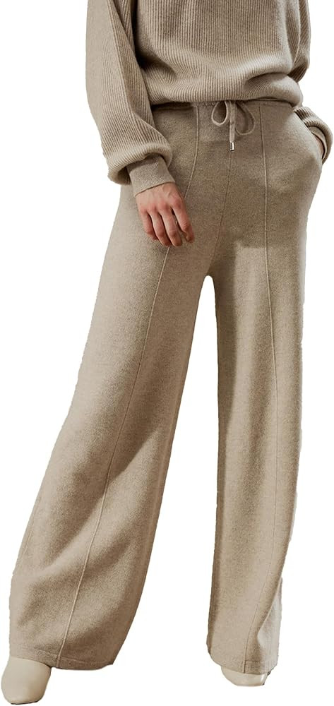 LilySilk 100% Cashmere Pants for Women Super Soft Warm Wide Leg Cashmere Knitted Trousers Elastic... | Amazon (US)