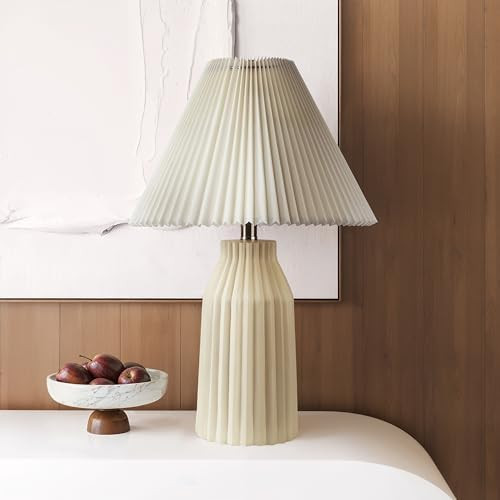 Abani Table Lamp Rhea Pleated 20.5” – Minimalist Cream Resin Base with White Pleated Shade ... | Amazon (US)
