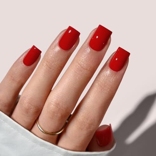 BTArtbox Press On Nails Short - Red Square Valentines Press On Nails with Glue for Women, Opaque ... | Amazon (US)