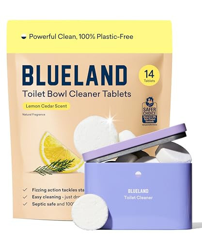 BLUELAND Toilet Bowl Cleaner Tablets, Starter Set, 14 Count with Tin, Lemon Cedar, Plastic-Free, No Harsh Chemicals, Plant-Based | Amazon (US)