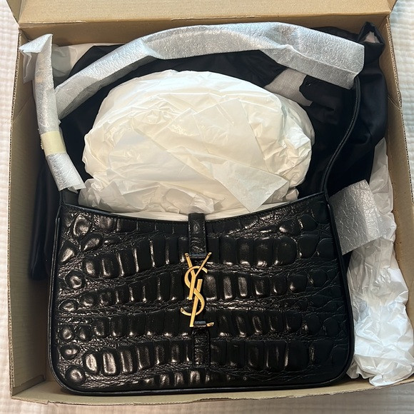 Saint Laurent Black Croc-Embossed Hobo Bag | Poshmark