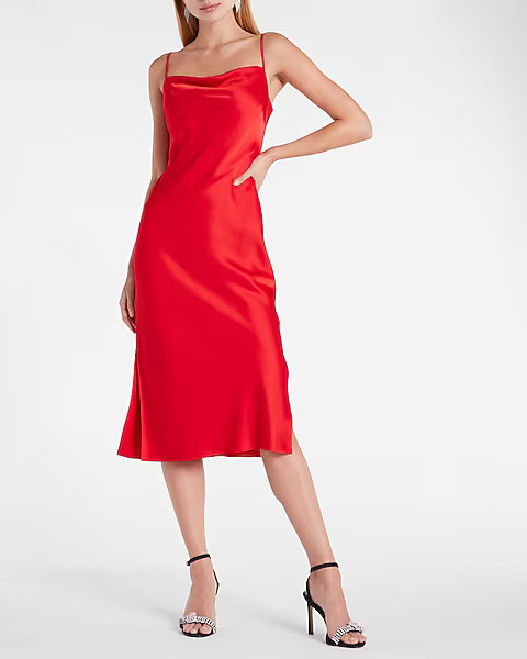 Satin Cowl Neck Midi Slip Dress | Express