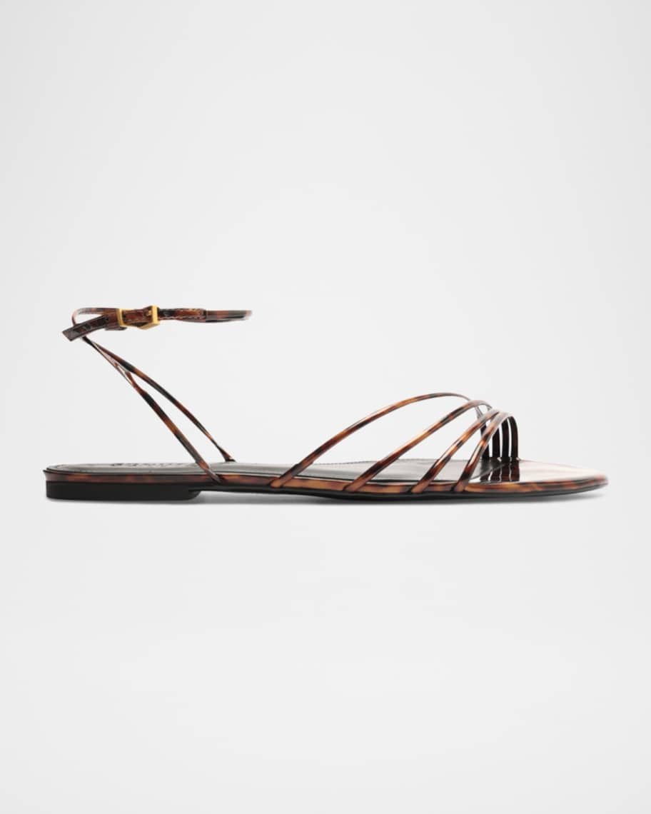 Inez Strappy Tortoise Flat Sandals | Neiman Marcus