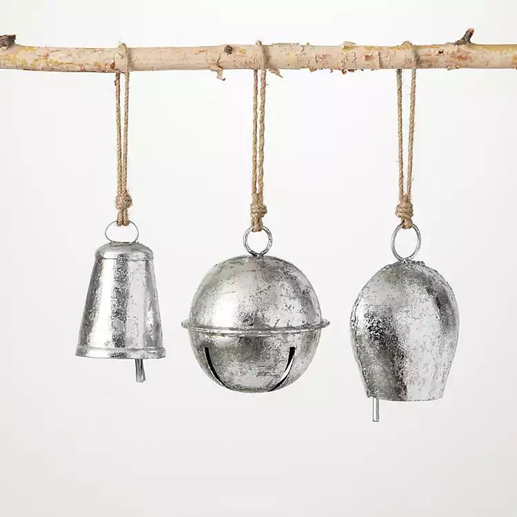 New! Silver Metal Bells Christmas Ornaments, Set of 3 | Kirkland's Home