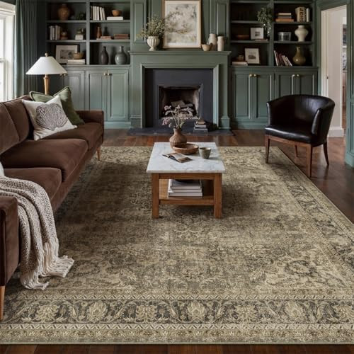 WondRg 8x10 Washable Brown Area Rug Vintage Living Room Bedroom Carpet Non-Slip Soft Low Pile Distressed Indoor Large Throw Rug for Dining Room Office | Amazon (US)