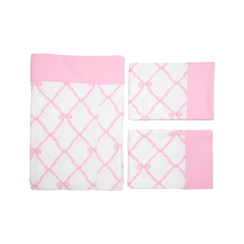 Sleep Tight Sheet Set - Belle Meade Bow with Pier Party Pink | The Beaufort Bonnet Company