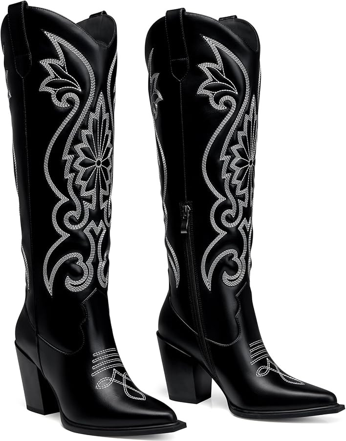 CELLENZ Women Western Cowboy Boots: Comfortable Wide Calf Knee High Boot | Amazon (US)