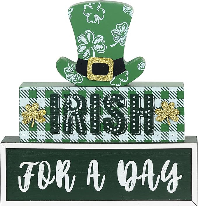 St Patricks Day Decorations, DEWBIN 3-Layered Leprechaun Hat Wood Block St Patricks Day Decor, Sh... | Amazon (US)