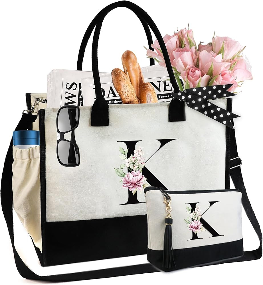 BeeGreen Canvas Tote Bag w Makeup Bag | Amazon (US)