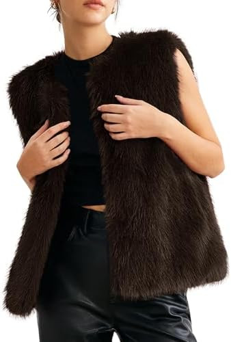 Flygo Faux Fur Vest Women Sleeveless Faux Fur Jacket Furry Open Front Cardigan Top Fluffy Winter ... | Amazon (US)