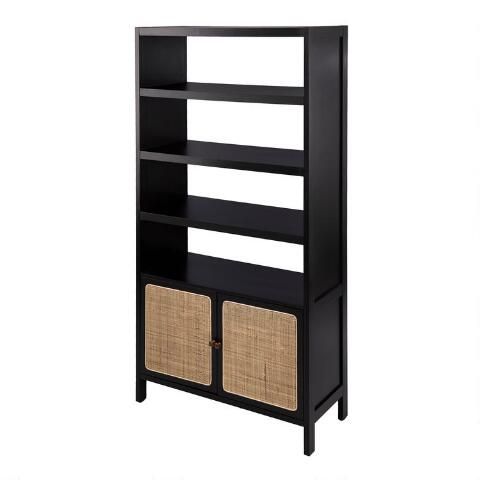 Marc Espresso Wood and Natural Rattan Bookshelf | World Market