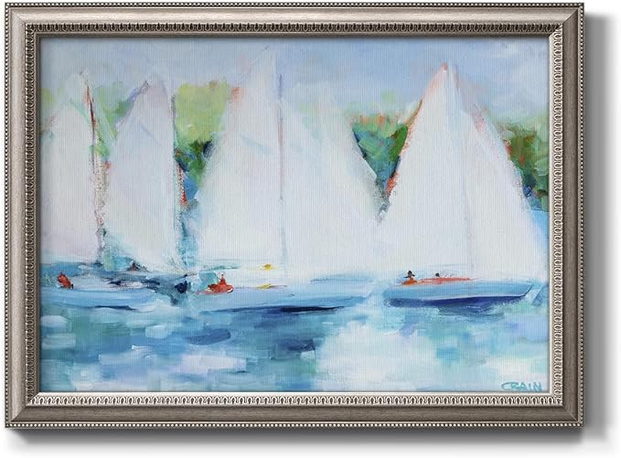 Seascape Wall Art White Sailboats in the Blue Ocean Painting Modern Abstract Artwork for Home Dé... | Amazon (US)