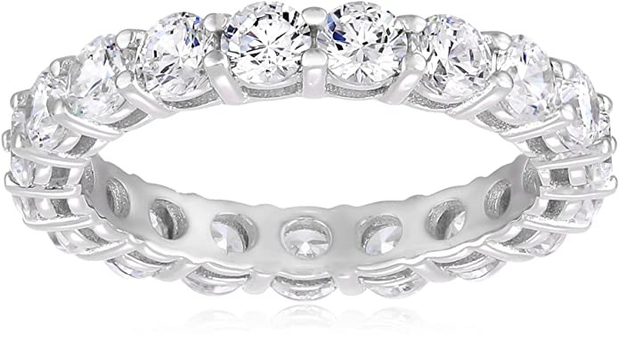 Platinum or Gold Plated Sterling Silver All-Around Band Ring set with Round Swarovski Zirconia | Amazon (US)