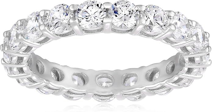 Platinum or Gold Plated Sterling Silver All-Around Band Ring set with Round Swarovski Zirconia | Amazon (US)