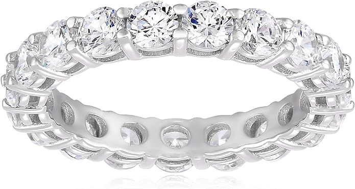 Platinum or Gold Plated Sterling Silver All-Around Band Ring set with Round Swarovski Zirconia | Amazon (US)