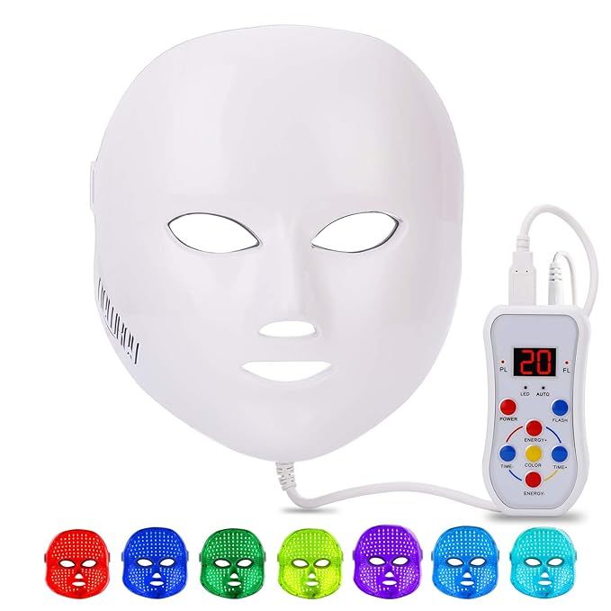 Led Face Mask, NEWKEY 7 Led Light Therapy Facial Skin Care Mask - Blue & Red Light Treatment Acne... | Amazon (US)