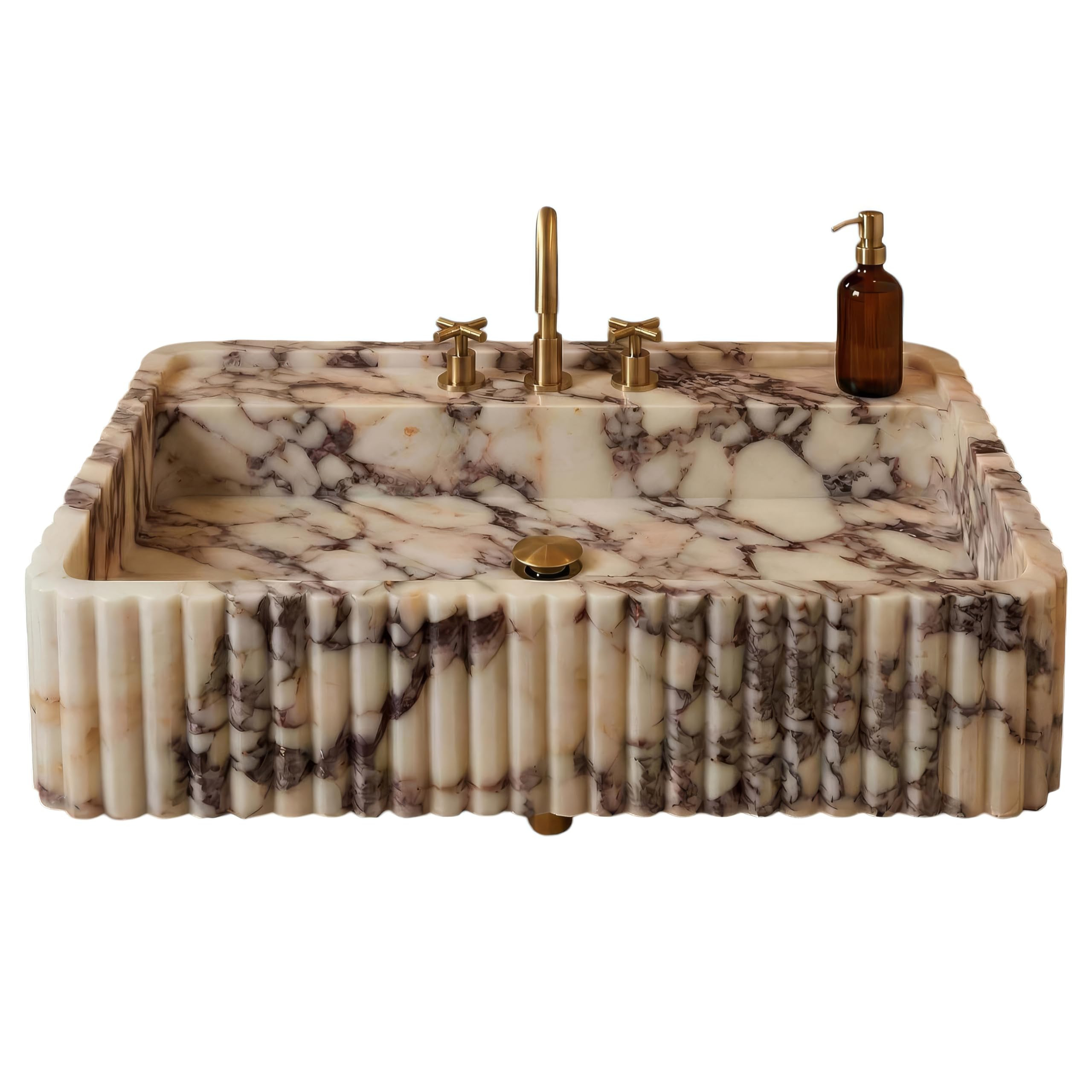 Calacatta Viola Marble Sink – Hand-Carved Floating Stone Basin | Custom Size Vessel Sink | Wall... | Amazon (US)