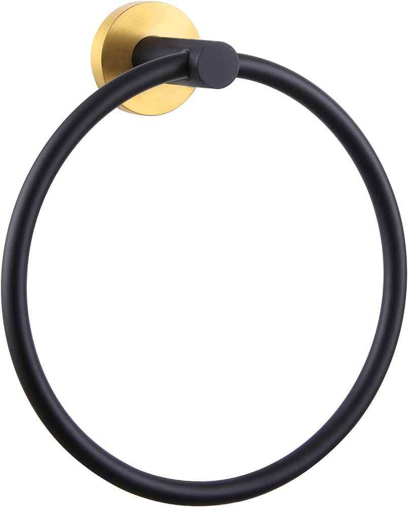 Hand Towel Ring Black & Gold, Angle Simple Stainless Steel Swivel Towel Holder, Bathroom Towel Ra... | Amazon (US)