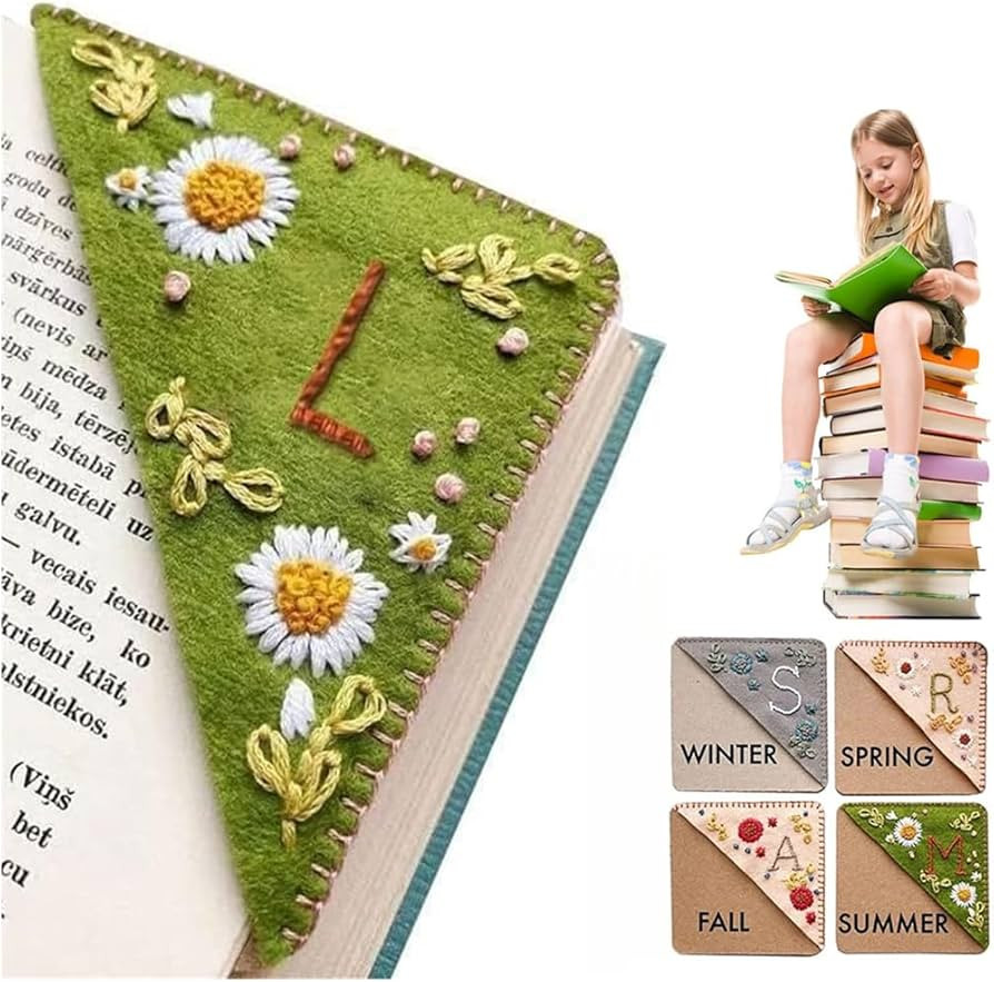 Personalized Hand Embroidered Corner Bookmark, 26 Letters Cute Flower Embroidered Corner Bookmark... | Amazon (US)