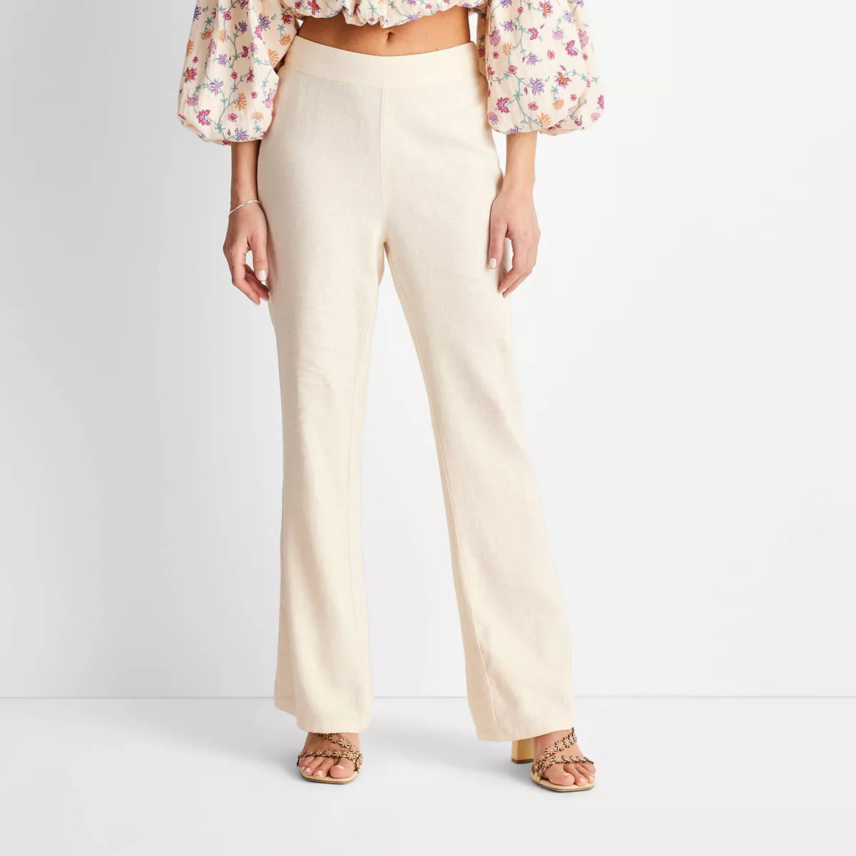 Women's High-Rise Linen Flare Pants - Future Collective™ with Jenny K. Lopez Cream | Target