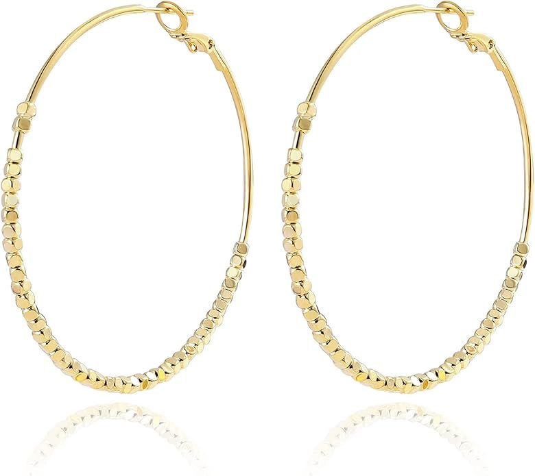Big Gold Hoop Earrings,14k Gold Plated Large Gold Hoop Earrings Big Gold Hoops for Women | Amazon (US)