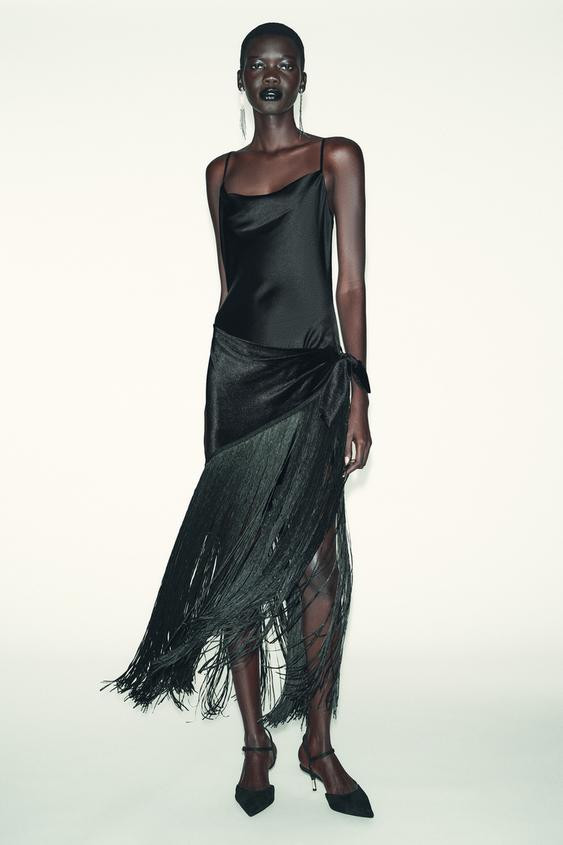 COMBINATION FRINGE LONG DRESS | Zara US