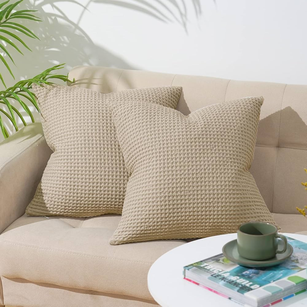 PHF 100% Cotton Waffle Weave Throw Pillow Cover, 20" x 20", No Insert, 2 Pack Elegant Home Decora... | Amazon (US)