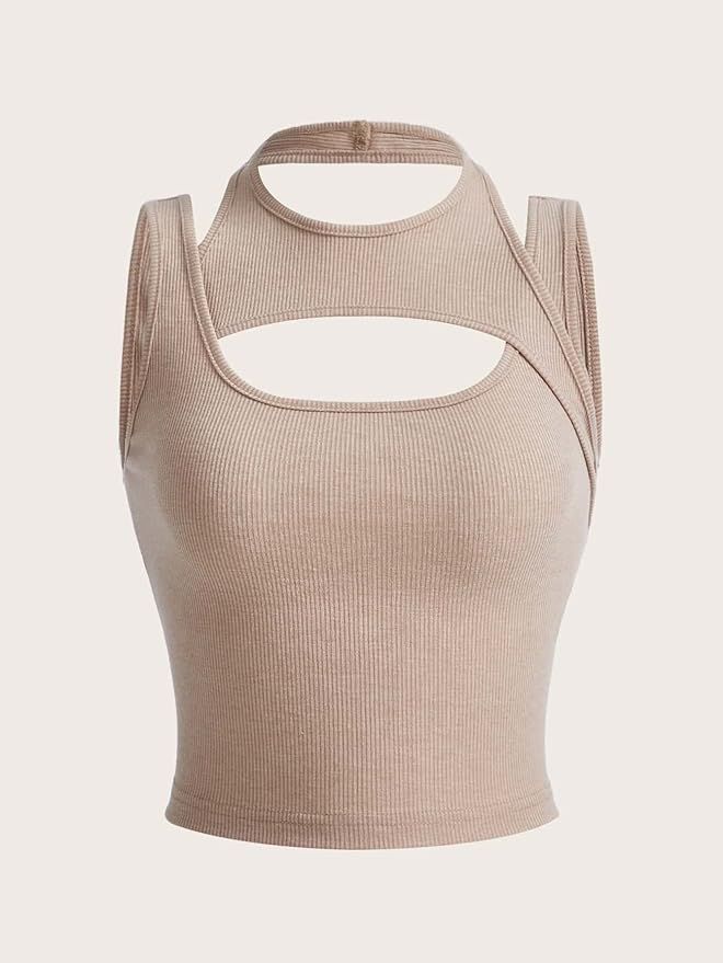 YASEM Women's Shirts Women's Tops Shirts for Women Cut Out Tank Top (Color : Beige, Size : Large) | Amazon (US)