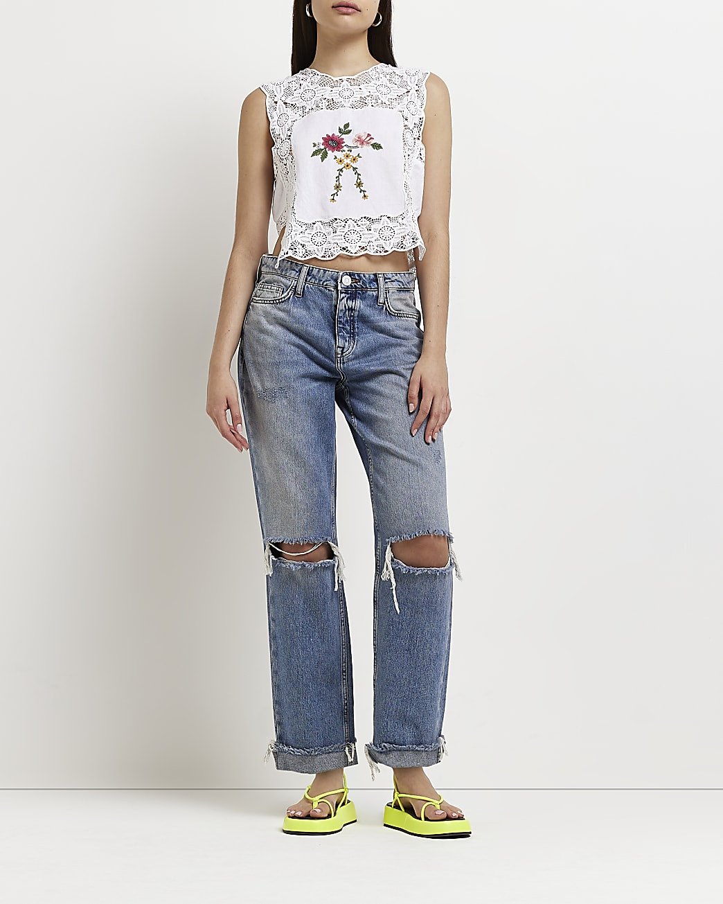 White embroidered lace top | River Island (UK & IE)